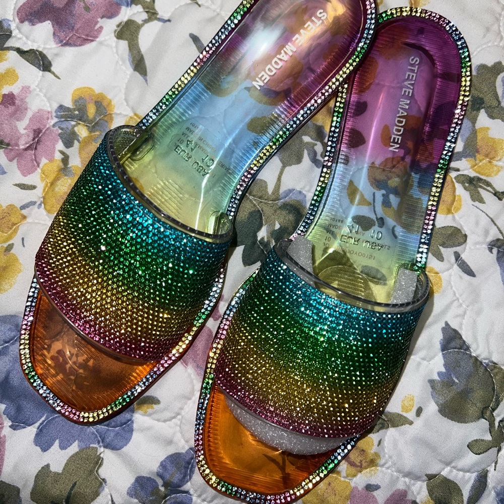 Rainbow Rhinestone Slide Sandals - Picture 3 of 10